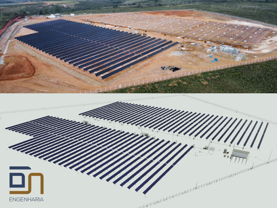 Ilustração técnica de subestação e infraestrutura elétrica
