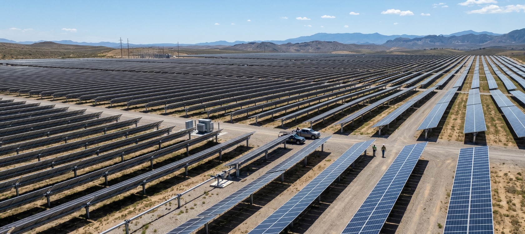 Ilustração técnica de usina fotovoltaica
